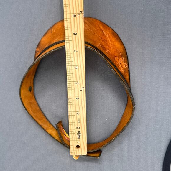 VTG Leather Hand Tooled Floral Sun Visor Brown Boho Hippie 70s Festival Western - Picture 16 of 16